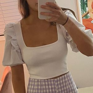 White Zara puff sleeve crop top